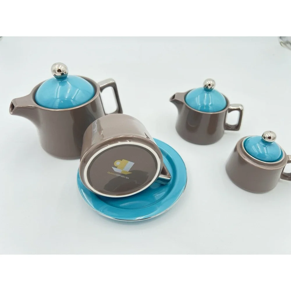 Vintage Stacking Espresso Coffee Set (Turquoise/Brown)